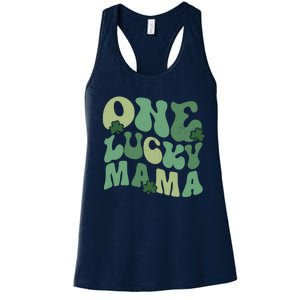 One Lucky Mama St Patricks Day Mom Mother Groovy Women's Racerback Tank