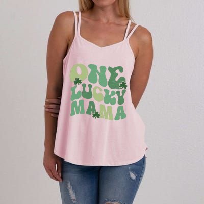 One Lucky Mama St Patricks Day Mom Mother Groovy Women's Strappy Tank