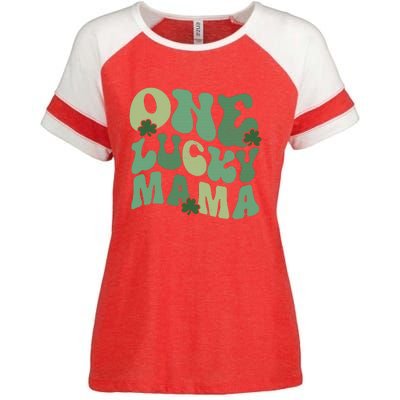 One Lucky Mama St Patricks Day Mom Mother Groovy Enza Ladies Jersey Colorblock Tee