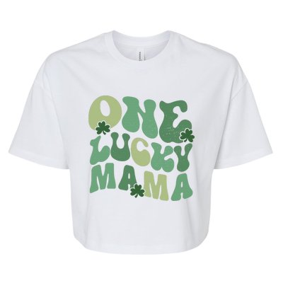 One Lucky Mama St Patricks Day Mom Mother Groovy Bella+Canvas Jersey Crop Tee