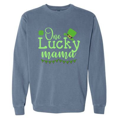 One Lucky Mama Stpatricks Day Mom Mother Shamrock Funny Gift Garment-Dyed Sweatshirt