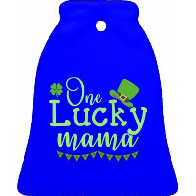 One Lucky Mama Stpatricks Day Mom Mother Shamrock Funny Gift Ceramic Bell Ornament