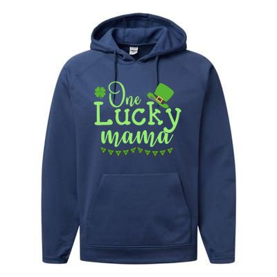 One Lucky Mama Stpatricks Day Mom Mother Shamrock Funny Gift Performance Fleece Hoodie