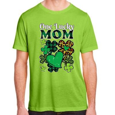 One Lucky Mom Plaid Shamrock Heart St Patrick Day Mommy Adult ChromaSoft Performance T-Shirt