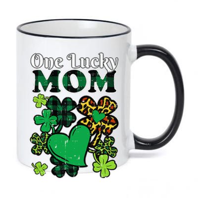 One Lucky Mom Plaid Shamrock Heart St Patrick Day Mommy 11oz Black Color Changing Mug