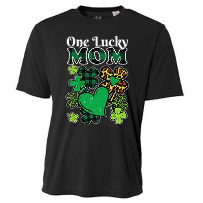 One Lucky Mom Plaid Shamrock Heart St Patrick Day Mommy Cooling Performance Crew T-Shirt