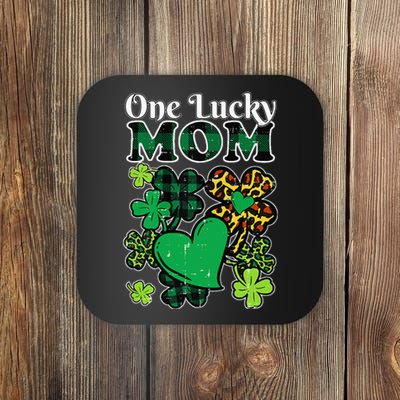 One Lucky Mom Plaid Shamrock Heart St Patrick Day Mommy Coaster