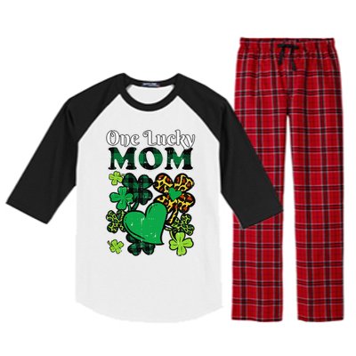 One Lucky Mom Plaid Shamrock Heart St Patrick Day Mommy Raglan Sleeve Pajama Set