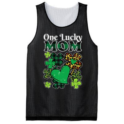 One Lucky Mom Plaid Shamrock Heart St Patrick Day Mommy Mesh Reversible Basketball Jersey Tank