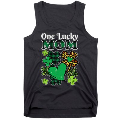 One Lucky Mom Plaid Shamrock Heart St Patrick Day Mommy Tank Top