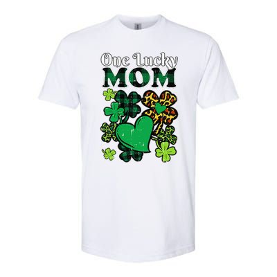 One Lucky Mom Plaid Shamrock Heart St Patrick Day Mommy Softstyle® CVC T-Shirt