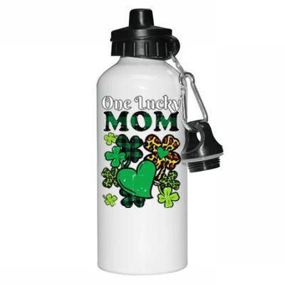 One Lucky Mom Plaid Shamrock Heart St Patrick Day Mommy Aluminum Water Bottle 