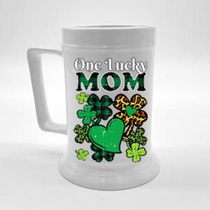 One Lucky Mom Plaid Shamrock Heart St Patrick Day Mommy Beer Stein