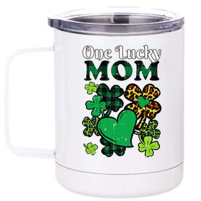 One Lucky Mom Plaid Shamrock Heart St Patrick Day Mommy 12 oz Stainless Steel Tumbler Cup