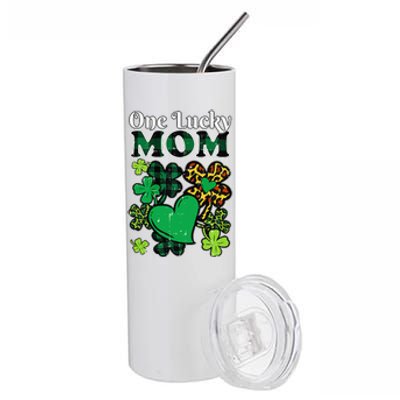 One Lucky Mom Plaid Shamrock Heart St Patrick Day Mommy Stainless Steel Tumbler