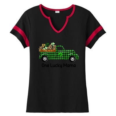 One Lucky Mama Truck Green Plaid Shamrocks St Patrick's Day Gift Ladies Halftime Notch Neck Tee