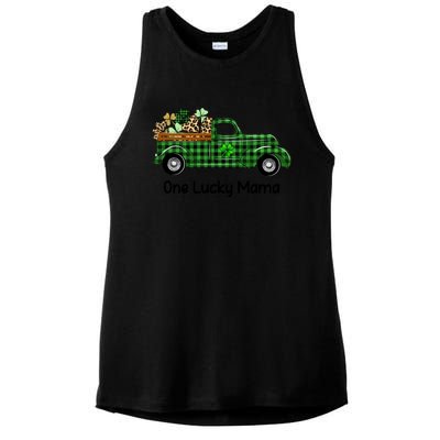 One Lucky Mama Truck Green Plaid Shamrocks St Patrick's Day Gift Ladies PosiCharge Tri-Blend Wicking Tank