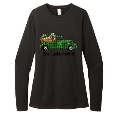 One Lucky Mama Truck Green Plaid Shamrocks St Patrick's Day Gift Womens CVC Long Sleeve Shirt