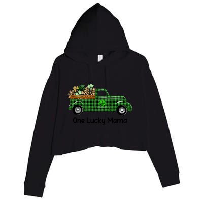 One Lucky Mama Truck Green Plaid Shamrocks St Patrick's Day Gift Crop Fleece Hoodie