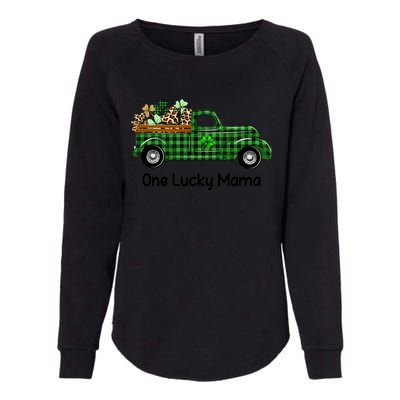 One Lucky Mama Truck Green Plaid Shamrocks St Patrick's Day Gift Womens California Wash Sweatshirt