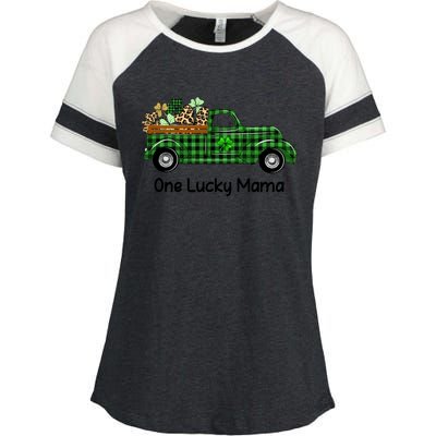 One Lucky Mama Truck Green Plaid Shamrocks St Patrick's Day Gift Enza Ladies Jersey Colorblock Tee