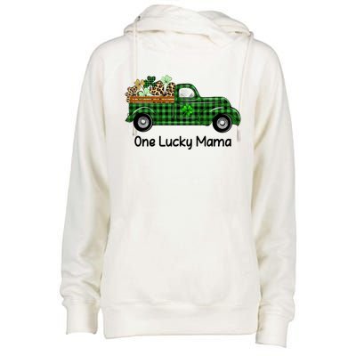 One Lucky Mama Truck Green Plaid Shamrocks St Patrick's Day Gift Womens Funnel Neck Pullover Hood