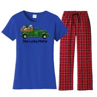 One Lucky Mama Truck Green Plaid Shamrocks St Patrick's Day Gift Women's Flannel Pajama Set