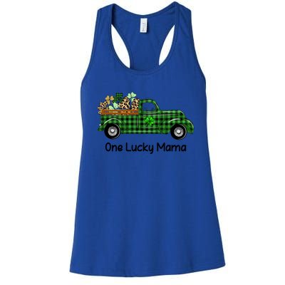 One Lucky Mama Truck Green Plaid Shamrocks St Patrick's Day Gift Women's Racerback Tank