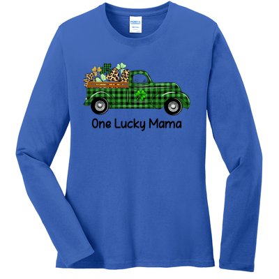 One Lucky Mama Truck Green Plaid Shamrocks St Patrick's Day Gift Ladies Long Sleeve Shirt