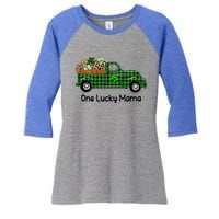 One Lucky Mama Truck Green Plaid Shamrocks St Patrick's Day Gift Women's Tri-Blend 3/4-Sleeve Raglan Shirt