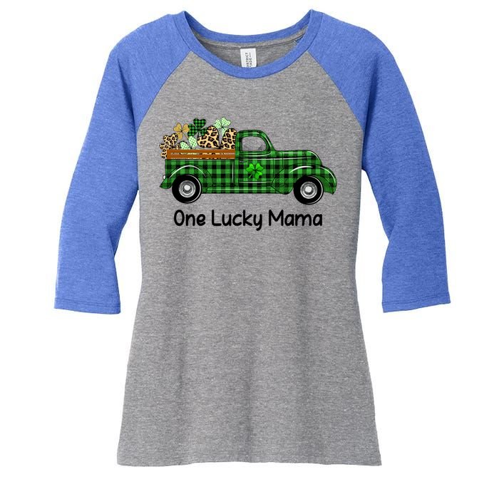 One Lucky Mama Truck Green Plaid Shamrocks St Patrick's Day Gift Women's Tri-Blend 3/4-Sleeve Raglan Shirt