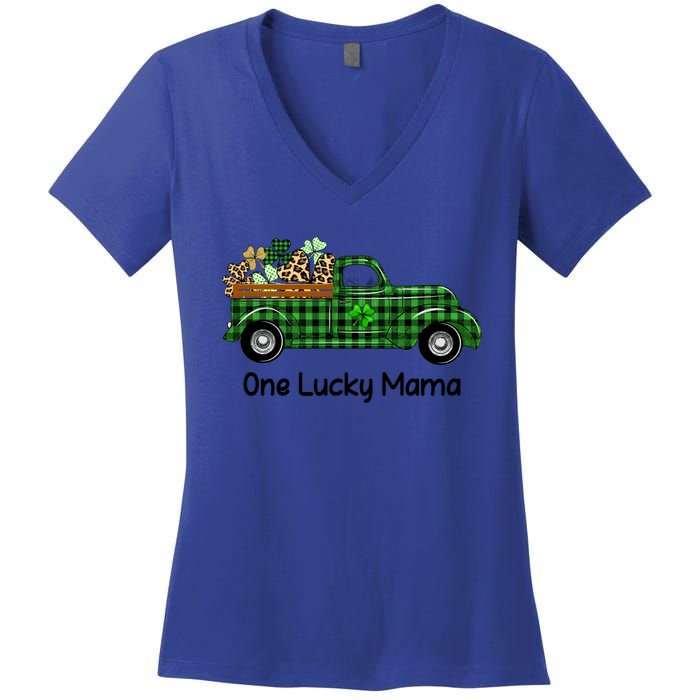 One Lucky Mama Truck Green Plaid Shamrocks St Patrick's Day Gift Women's V-Neck T-Shirt