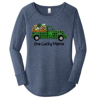 One Lucky Mama Truck Green Plaid Shamrocks St Patrick's Day Gift Women's Perfect Tri Tunic Long Sleeve Shirt