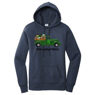 One Lucky Mama Truck Green Plaid Shamrocks St Patrick's Day Gift Women's Pullover Hoodie