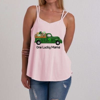 One Lucky Mama Truck Green Plaid Shamrocks St Patrick's Day Gift Women's Strappy Tank