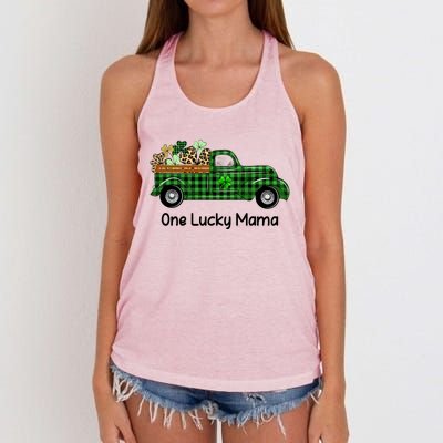 One Lucky Mama Truck Green Plaid Shamrocks St Patrick's Day Gift Women's Knotted Racerback Tank