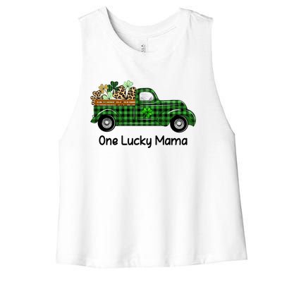 One Lucky Mama Truck Green Plaid Shamrocks St Patrick's Day Gift Women's Racerback Cropped Tank