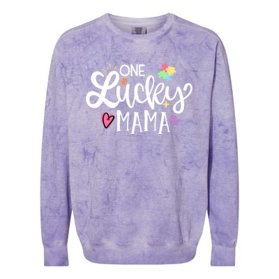 One Lucky Mama Autism Awareness Meaningful Gift Colorblast Crewneck Sweatshirt