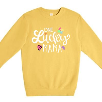 One Lucky Mama Autism Awareness Meaningful Gift Premium Crewneck Sweatshirt