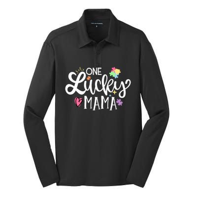 One Lucky Mama Autism Awareness Meaningful Gift Silk Touch Performance Long Sleeve Polo