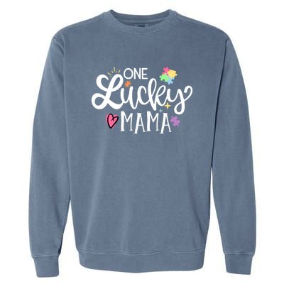 One Lucky Mama Autism Awareness Meaningful Gift Garment-Dyed Sweatshirt