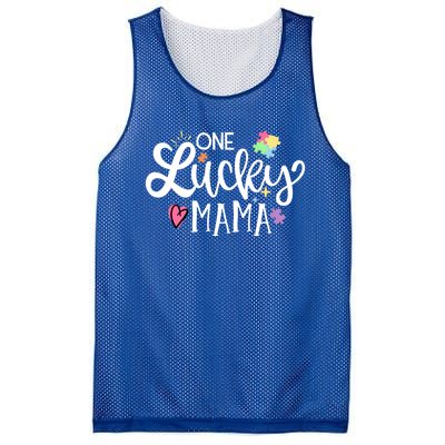 One Lucky Mama Autism Awareness Meaningful Gift Mesh Reversible Basketball Jersey Tank