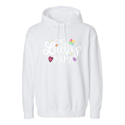 One Lucky Mama Autism Awareness Meaningful Gift Garment-Dyed Fleece Hoodie