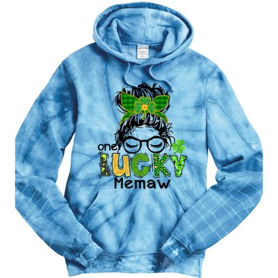 One Lucky Memaw Messy Bun Leopard St Patricks Day Meaningful Gift Tie Dye Hoodie