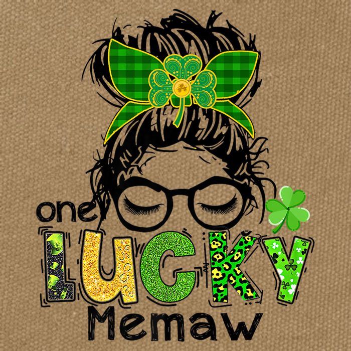 One Lucky Memaw Messy Bun Leopard St Patricks Day Meaningful Gift Cotton Canvas Backpack