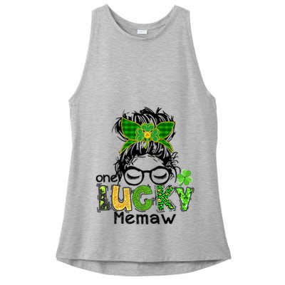 One Lucky Memaw Messy Bun Leopard St Patricks Day Meaningful Gift Ladies PosiCharge Tri-Blend Wicking Tank