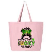 One Lucky Memaw Messy Bun Leopard St Patricks Day Meaningful Gift 25L Jumbo Tote