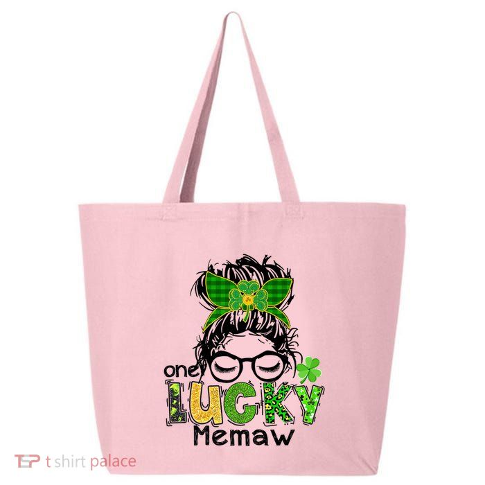 One Lucky Memaw Messy Bun Leopard St Patricks Day Meaningful Gift 25L Jumbo Tote