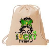 One Lucky Memaw Messy Bun Leopard St Patricks Day Meaningful Gift Drawstring Bag