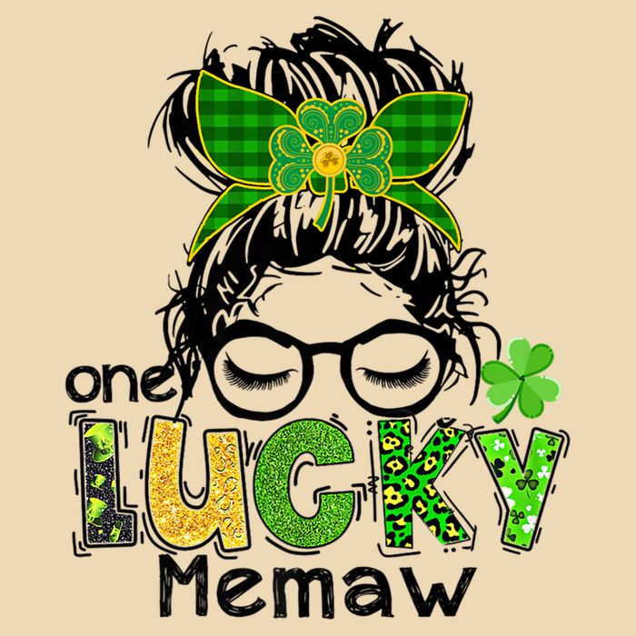 One Lucky Memaw Messy Bun Leopard St Patricks Day Meaningful Gift Drawstring Bag